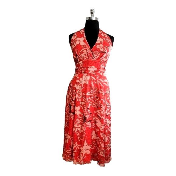 Oscar de la Renta Dresses & Skirts - Oscar De La Renta Red Dress Floral Silk Backless Fit & Flare Valentine - Sz 16